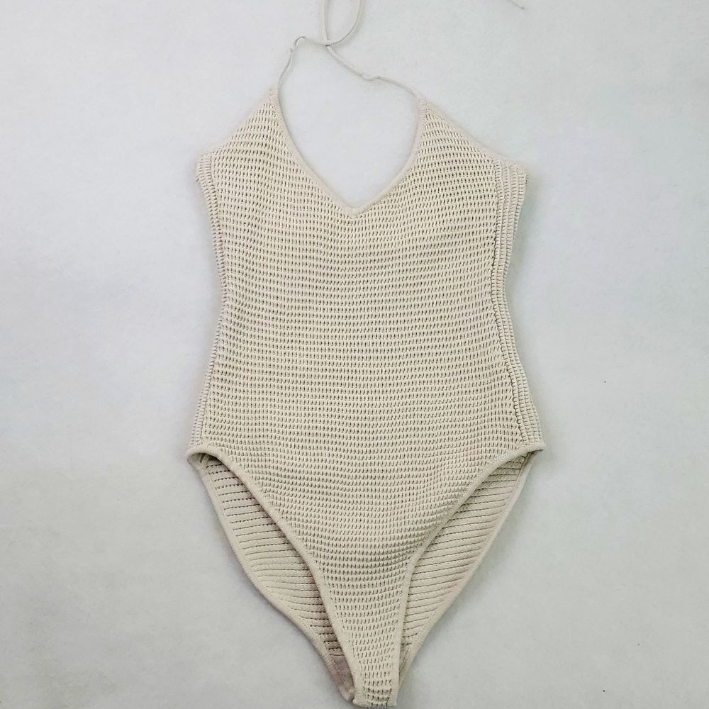 Frame Denim Crochet Halter Neck Bodysuit Off White Size SP